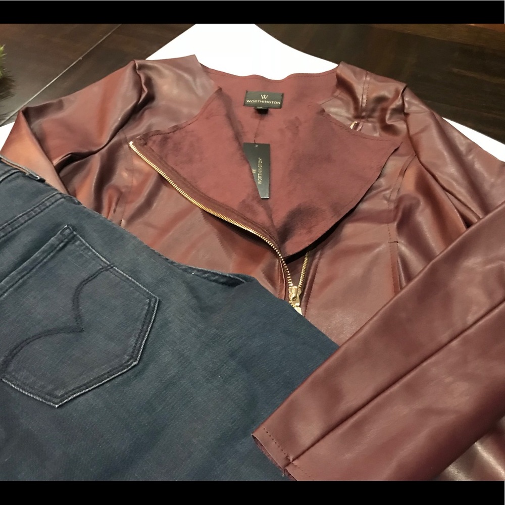 Worthington Zip Front Jacket Maroon Berry Size S - Picture 2 of 4